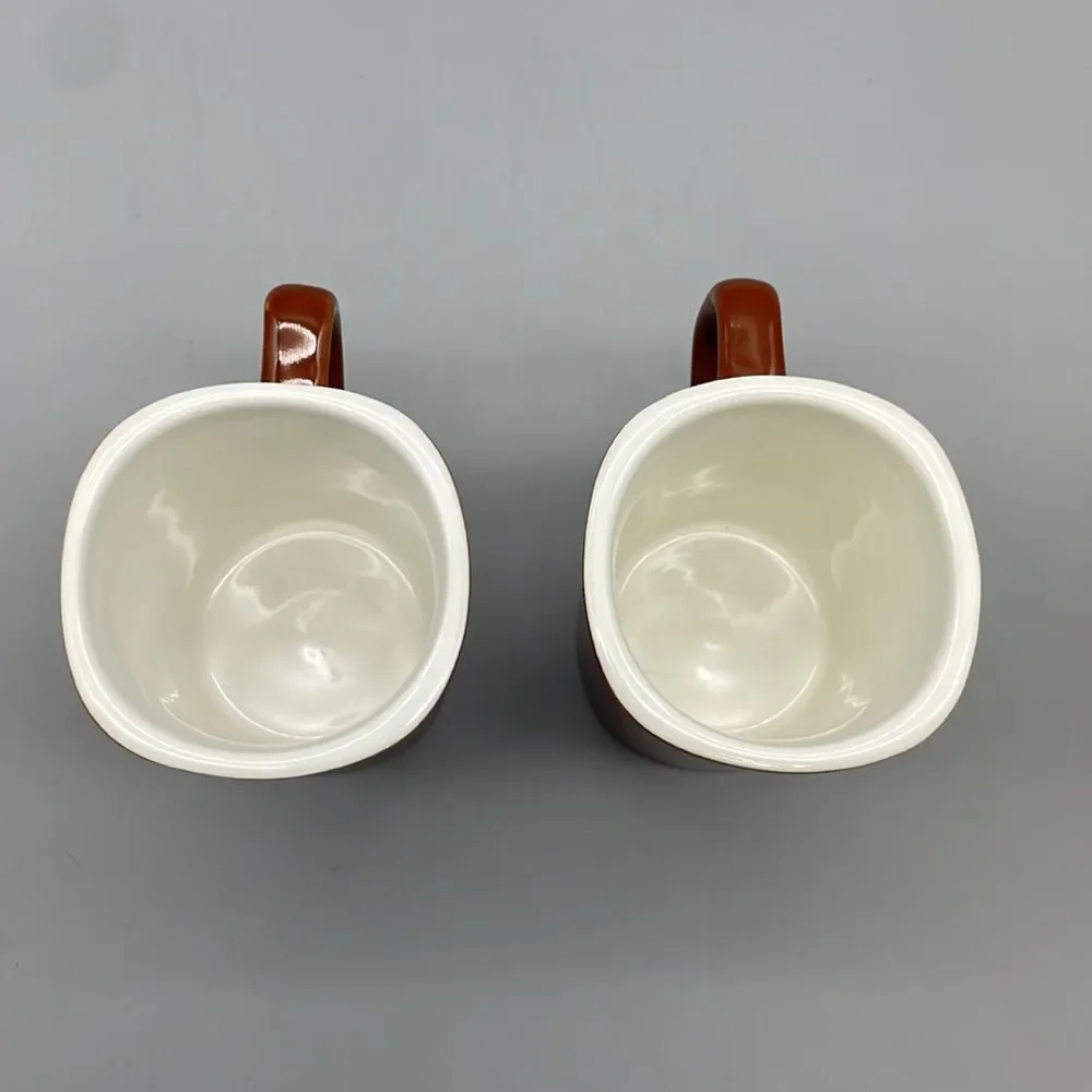 2 Crate & Barrel Espresso Coffee Tea Mugs Brown Ceramic